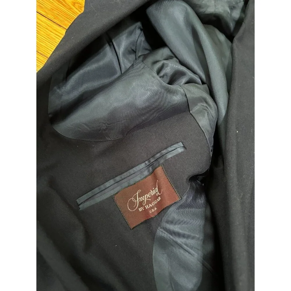 Vintage Haggar Imperial Blazer Jacket Mens 42L Navy Blue 100% Wool Sport Coat - Picture 3 of 9